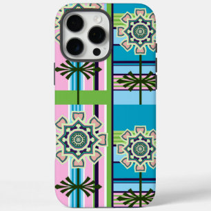 Coque iPhone 16 Pro Max Motifs géométriques rétro et fleurs imaginaires