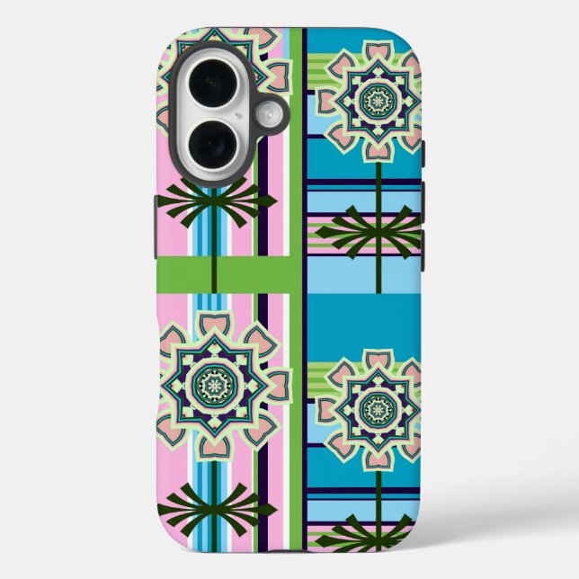 Coques Case-Mate iPhone Motifs géométriques rétro et fleurs imaginaires (Verso)