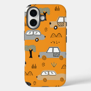Coque Pour iPhone 16 Motifs sans couture de voitures rétro minimalistes