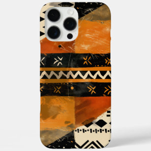 Coque iPhone 16 Pro Max Motifs tribaux dans les tons noir et terrestre