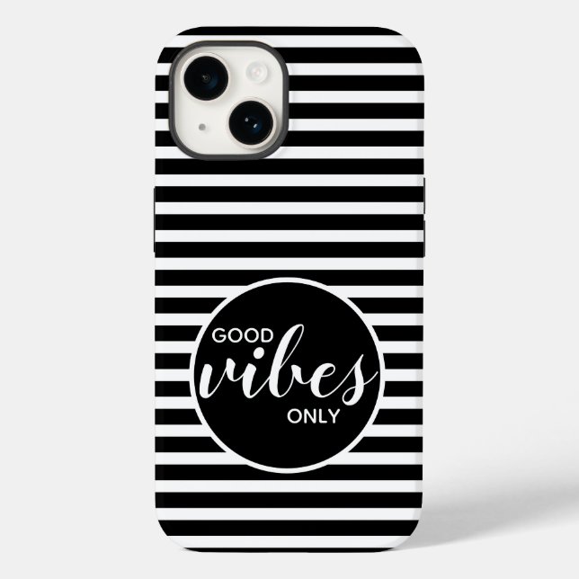 Coques Case-Mate iPhone Motivation Citation Good Vibes Only Rayures Noires (Verso)