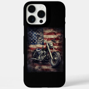 Coque iPhone 16 Pro Max Motocyclette Vintage Drapeau USA Biker Rétro Améri