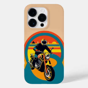 Coque Case-Mate iPhone Motocycliste au style rétro dans un coucher de sol