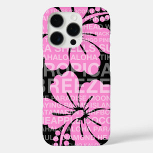 Coque iPhone 16 Pro Mots d'été Hibiscus hawaïen rose