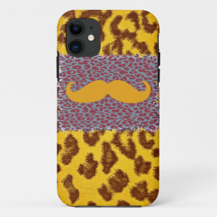 Coques Pour iPhone Moustache drôle et Empreinte de léopard