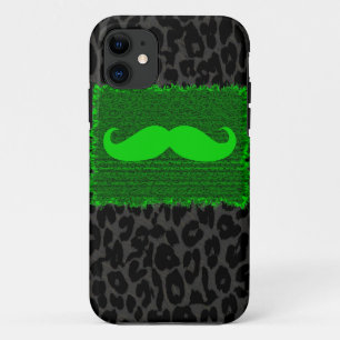 Coque iPhone 11 Moustache et Empreinte de léopard de Green Funny