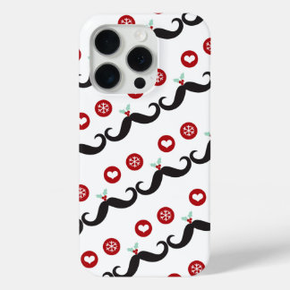 Coque iPhone 15 Pro Moustache Funny Face Feu de neige Mistletoe Fête