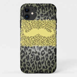 Coque iPhone 11 Moustache jaune et Empreinte de léopard