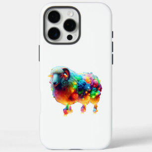 Coque iPhone 16 Pro Max Mouton Arc-en-Ciel Art – Laine Colorée Lumineuse,
