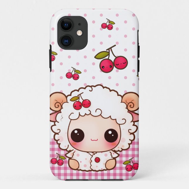 Coques Case-Mate iPhone Moutons de bébé de Kawaii et cerises mignonnes (Dos)