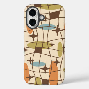Coque Pour iPhone 16 Moyen Siècle moderne de l'âge atomique Motif cosmi