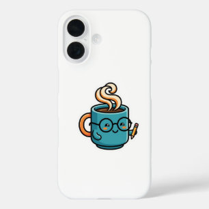 Coque Pour iPhone 16 Mug à café Kawaii mignon portant des lunettes de l