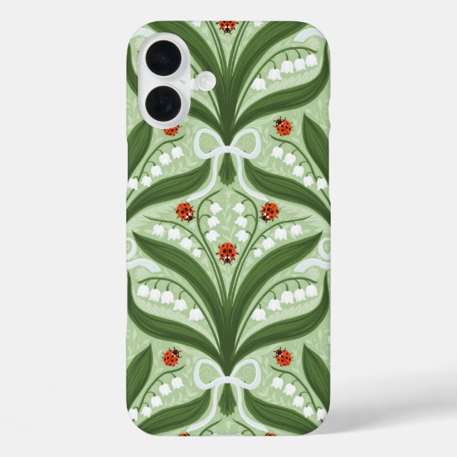 Coques Case-Mate iPhone Muguet et coccinelles symétrie en vert, (Verso)