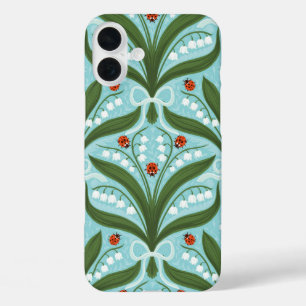 Coque Pour iPhone 16 Plus Muguet et coccinelles symétrie en vert,