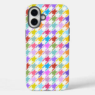 Coque Pour iPhone 16 Plus Multicolor Houndstooth+Motif blanc