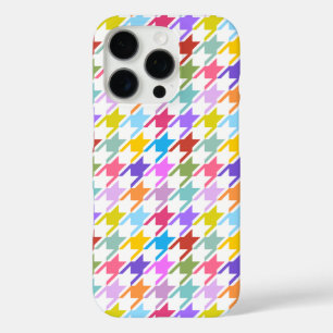 Coque iPhone 16 Pro Multicolor Houndstooth+Motif blanc