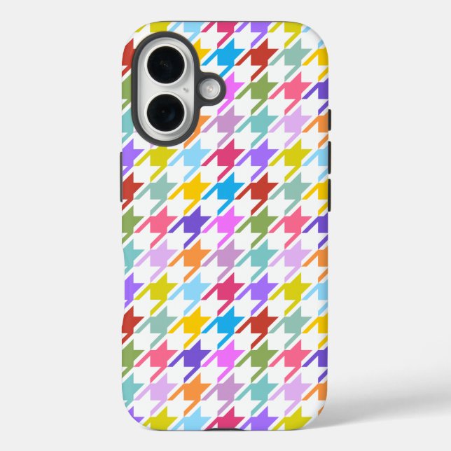 Coques Case-Mate iPhone Multicolor Houndstooth+Motif blanc (Verso)