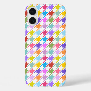 Coque Pour iPhone 16 Plus Multicolor Houndstooth+Motif blanc