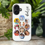 Coque Pour iPhone 16 Multiphoto Collage simple moderne personnalisé<br><div class="desc">Multi Photo Collage Simple Modern Personnalisé Nom Hexagon Motif Smartphone iPhone 16 Coque Couverture comporte un collage photo de vos photos préférées en forme d'hexagone. Personnalisé avec votre nom. Parfait pour l'anniversaire, Noël, Fête des Mères, Fête des pères, Grands-parents, frère, soeur, meilleur ami et plus. Conçu par ©Evco Studio www.zazzle.com/store/evcostudio...</div>