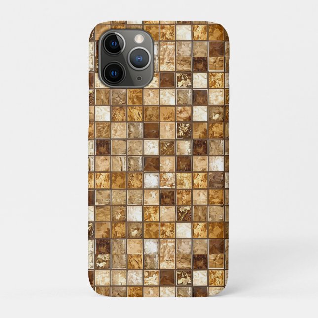Coques Case-Mate iPhone Mur de carrelage mosaïque marron et beige (Dos)