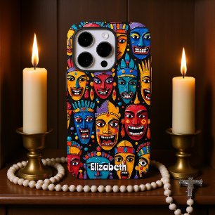 Coque iPhone 16 Pro Mur de Masque Africain vibrant