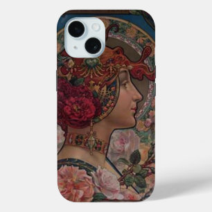 Coque Pour iPhone 15 Muse Florale Art Nouveau Belle Époque Vintage
