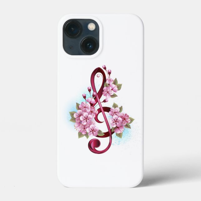 Coques Case-Mate iPhone Musical treble clef notes with Sakura flowers (Verso)