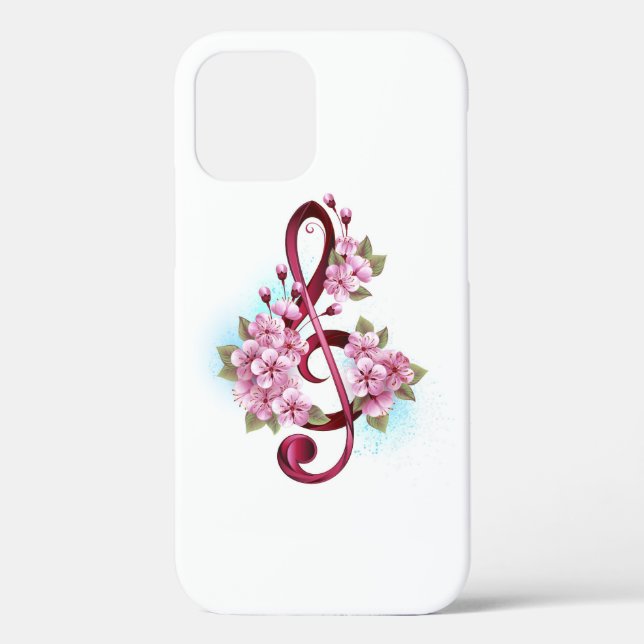 Coques Case-Mate iPhone Musical treble clef notes with sakura flowers (Verso)