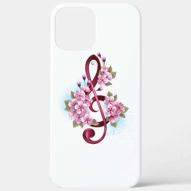 Coques Case-Mate iPhone Musical treble clef notes with sakura flowers (Verso)