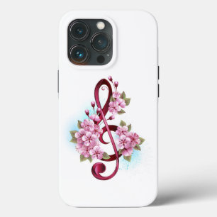 Case-Mate iPhone Case Musical treble clef notes with sakura flowers