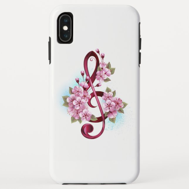 Coques Case-Mate iPhone Musical treble clef notes with Sakura flowers (Dos)