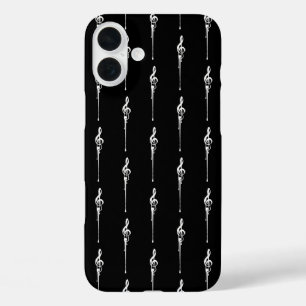 Coque Pour iPhone 16 Plus Musique Motif Melting Treble Clef Blanc et Noir
