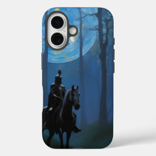 Coque Pour iPhone 16 Mystérieux Chevalier Noir dans la Forêt Lune