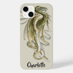 Coque Pour iPhone 14 Plus Mythologie Vintage, Dragon ailé avec queue de serp