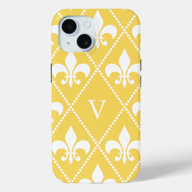 Coques Case-Mate iPhone Naples Ytellow Fleur de Lis avec monogramme (Verso)