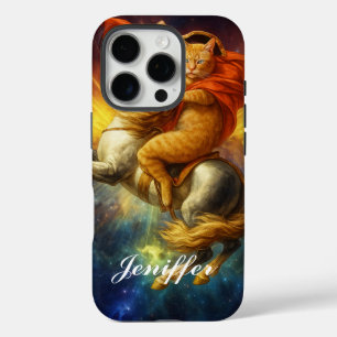 Coque iPhone 16 Pro Napoléon Chat Chevauchant un Cheval à Travers la G