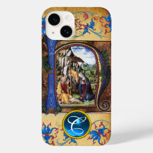 COQUE Case-Mate iPhone NATIVITÉ CHRISTMAS PARCHMENT BLUE GEM MONOGRAM
