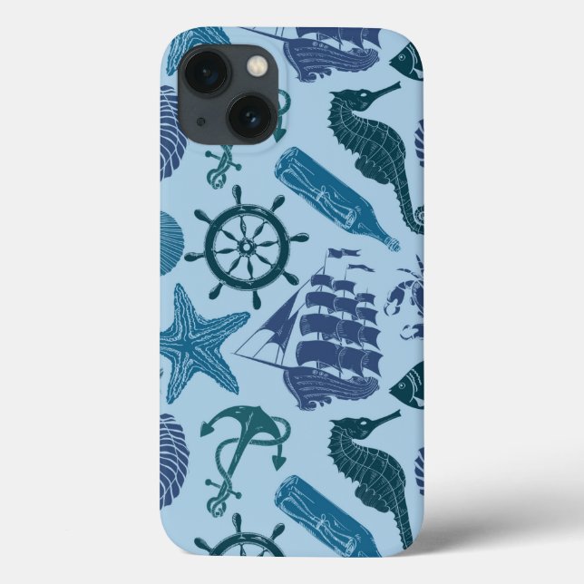 Coques Case-Mate iPhone Nautical Shades Of Blue Pattern (Verso)