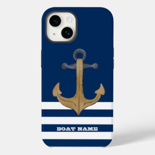 Coque Case-Mate iPhone Nautique, Ancre Vintage  Rayures Bleu Marine