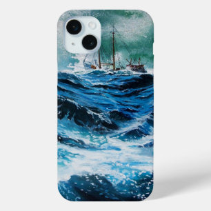 Coque iPhone 15 Mini Navire en mer dans la tempête / Bleu de marine