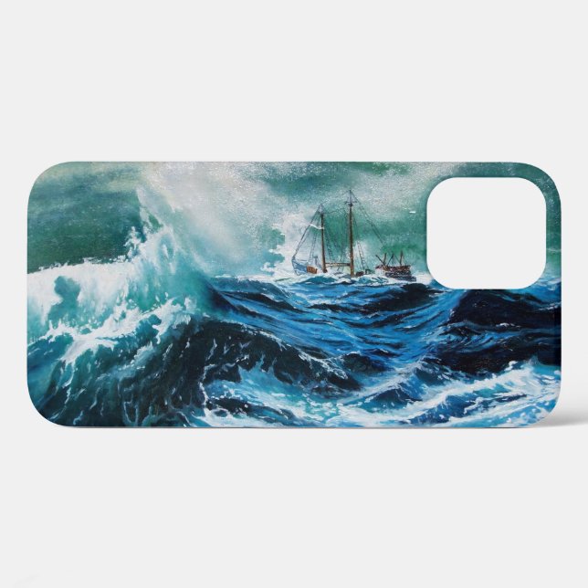 Coques Case-Mate iPhone Navire en mer dans la tempête / Bleu de marine (Verso (horizontal))