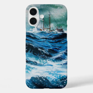 Coques iPhone 16 Plus Navire en mer dans la tempête / Bleu de marine