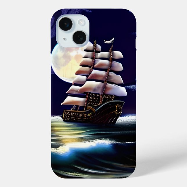 Coques Case-Mate iPhone Navire illuminé sur l'océan sous la lune (Verso)