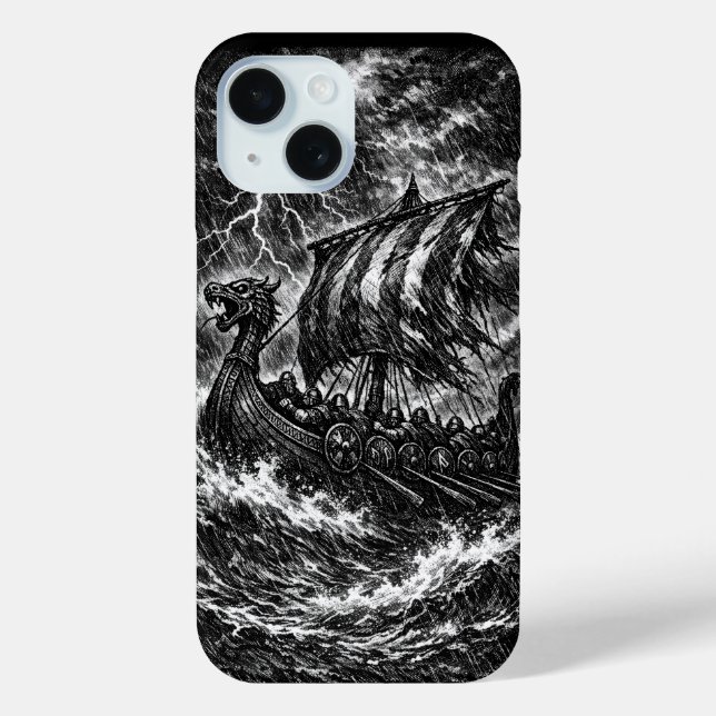 Coques Case-Mate iPhone Navire long Viking dans la tempête — Ink Saga Art (Verso)