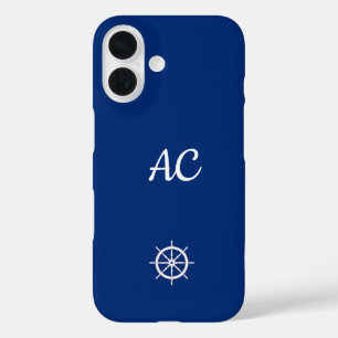 Coque Pour iPhone 16 Navires nautiques Roue Bleu+Blanc (Personnaliser)