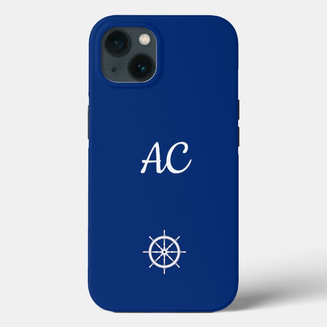 Coques Case-Mate iPhone Navires nautiques Roue Bleu+Blanc (Personnaliser) (Verso)