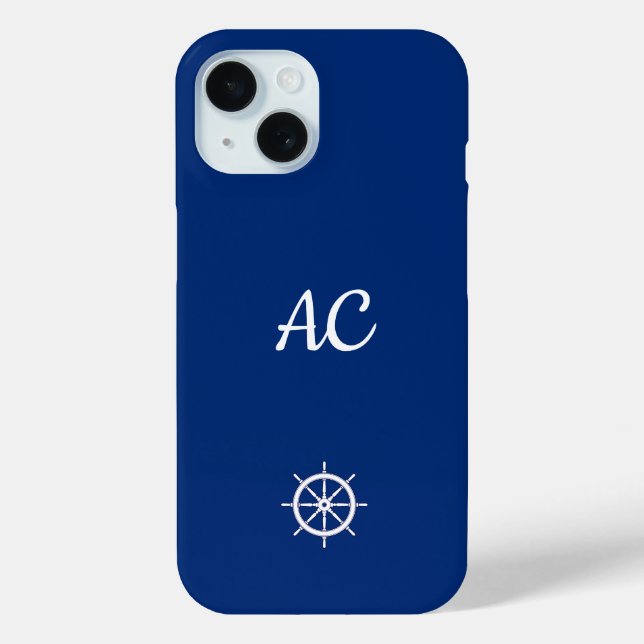 Coques Case-Mate iPhone Navires nautiques Roue Bleu+Blanc (Personnaliser) (Verso)
