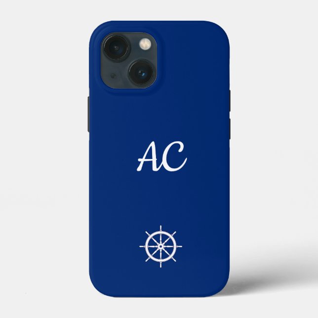 Coques Case-Mate iPhone Navires nautiques Roue Bleu+Blanc (Personnaliser) (Verso)