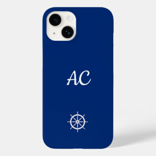 Coque Case-Mate iPhone Navires nautiques Roue Bleu+Blanc (Personnaliser)