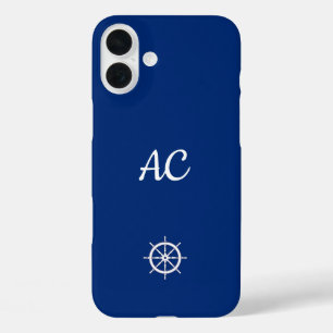 Coque Pour iPhone 16 Plus Navires nautiques Roue Bleu+Blanc (Personnaliser)